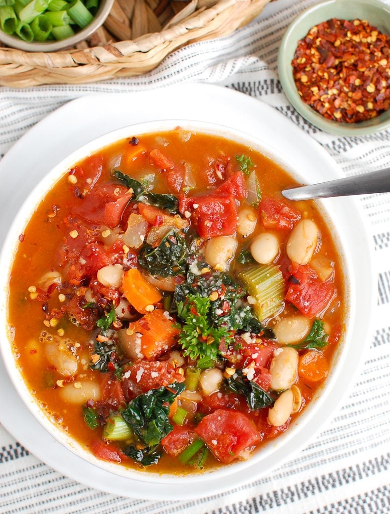 White Bean Kale Soup with Spoon 