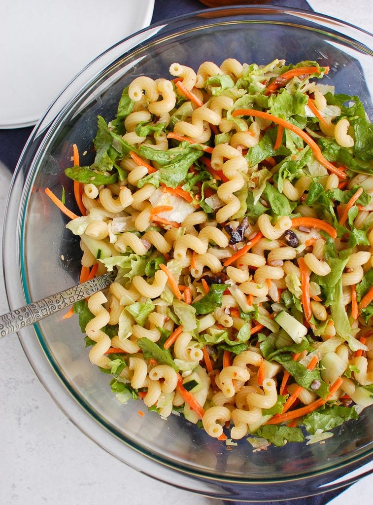 Asian Pasta Salad with spoon 