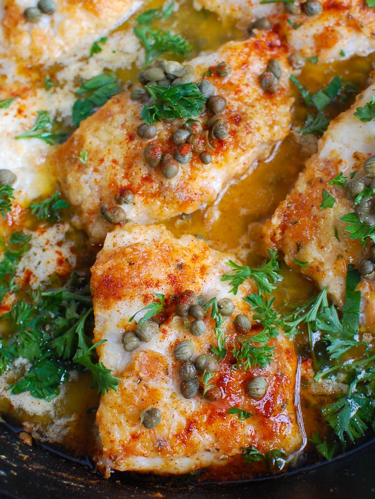 Baked Cod with Lemon in a cast iron skillet