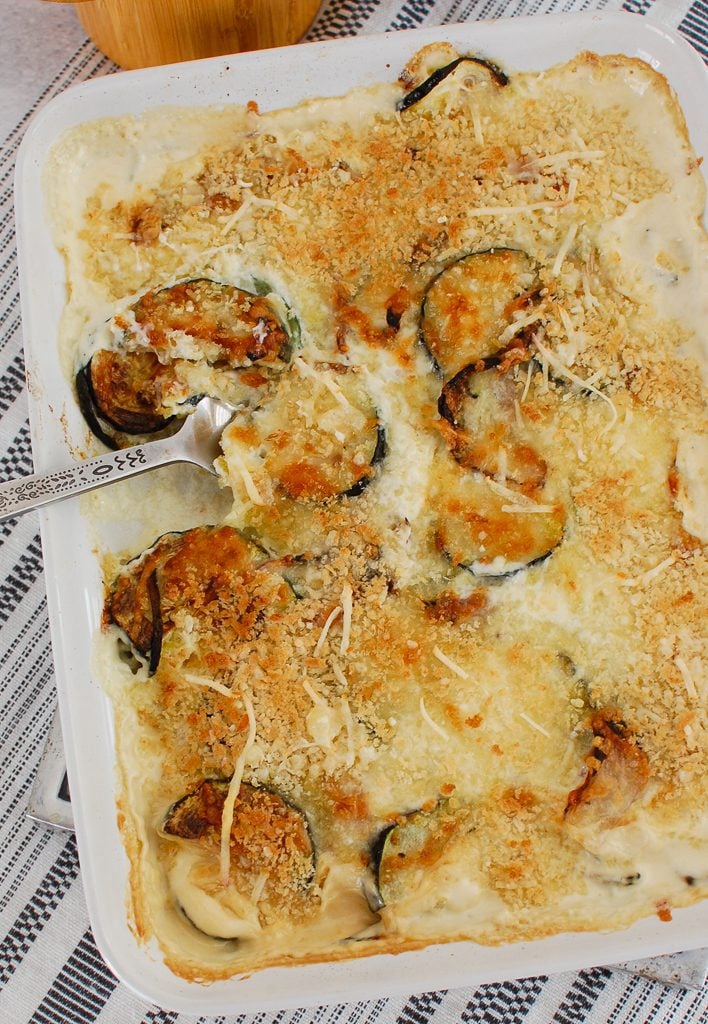 Zucchini Gratin with spoon 