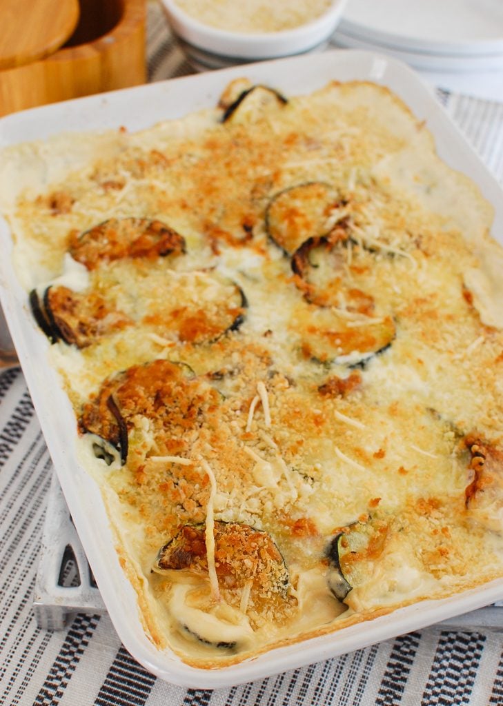 Zucchini Gratin in white dish