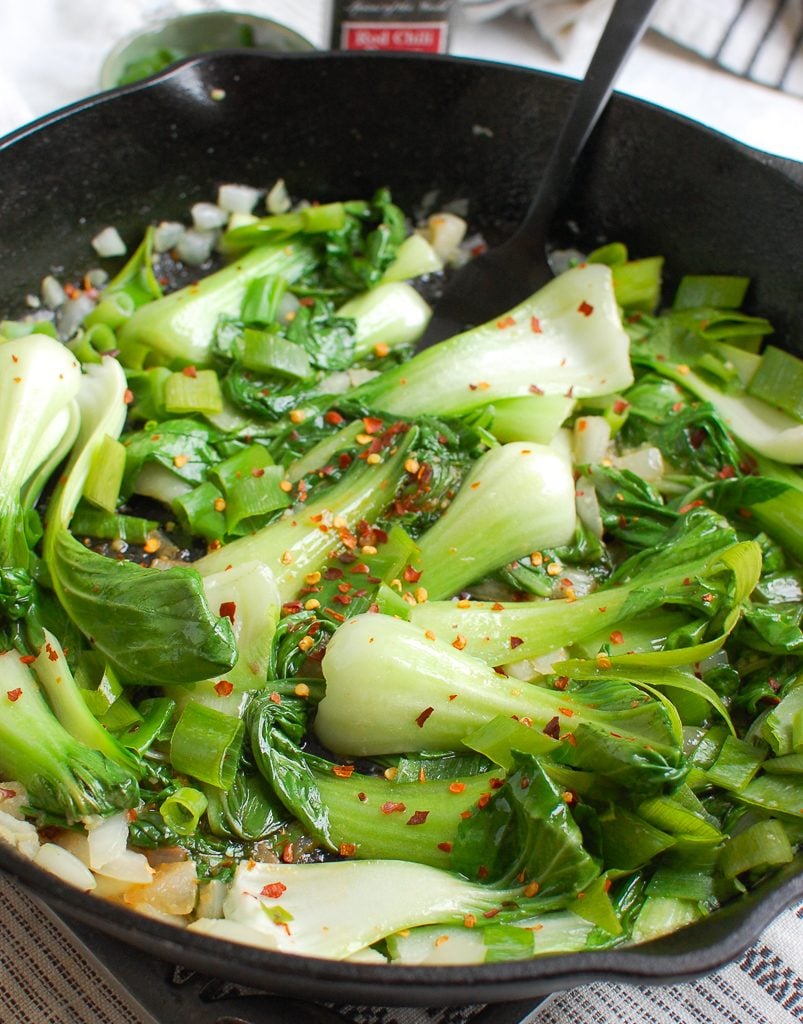 Easy Bok Choy Recipe in Cast Iron Skillet 