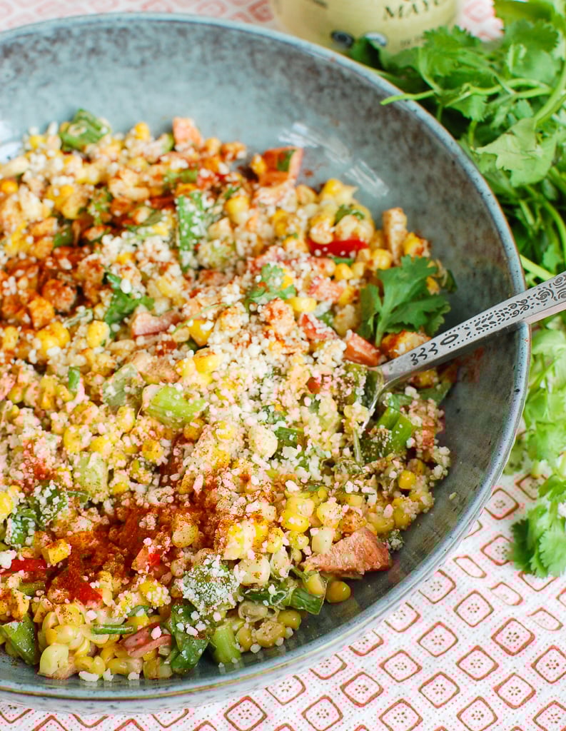 Mexican Corn Salad in teal bowl