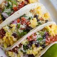 Southwest Breakfast Egg Tacos in white platter