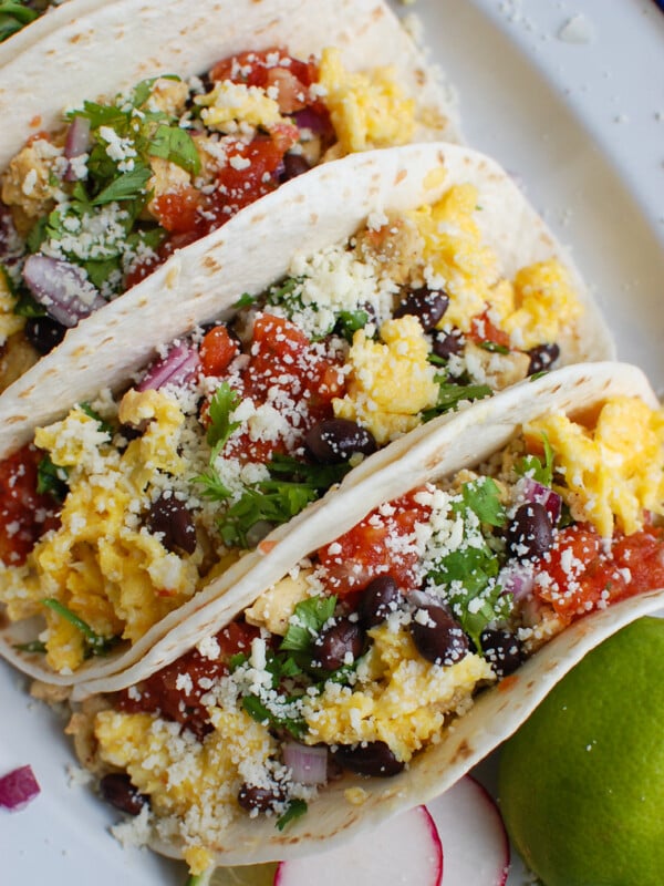 Southwest Breakfast Egg Tacos in white platter