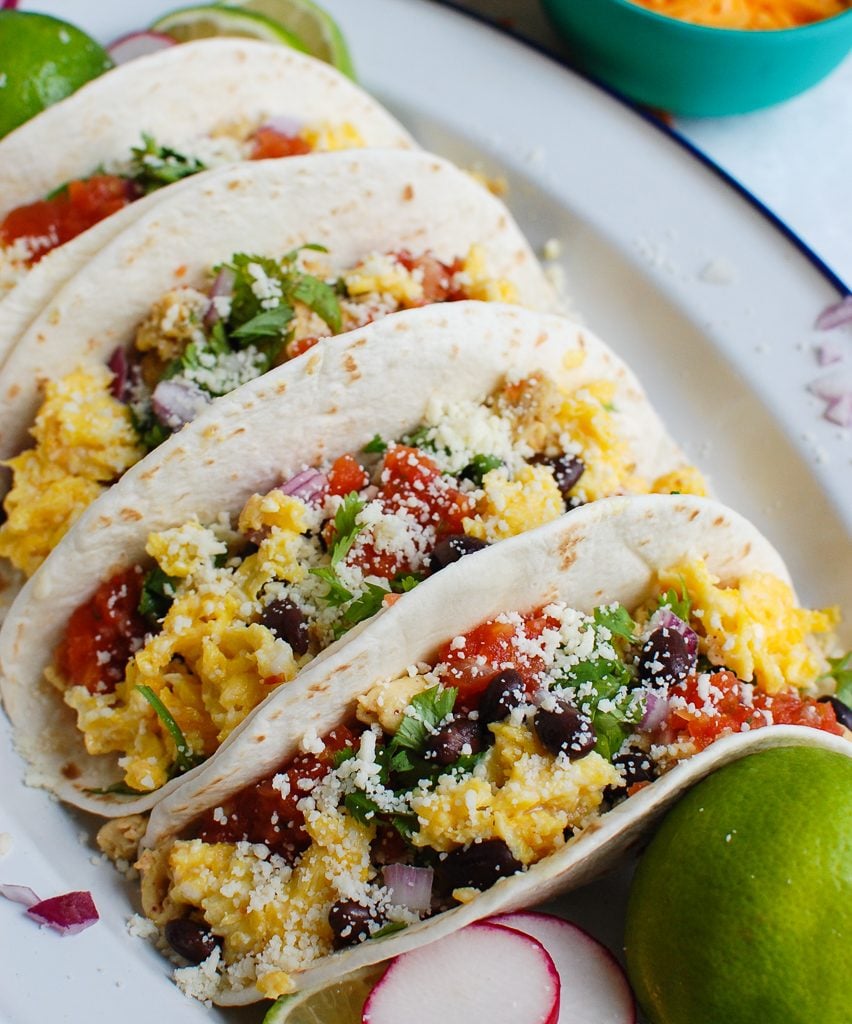 Southwest Breakfast Egg Tacos with cilantro