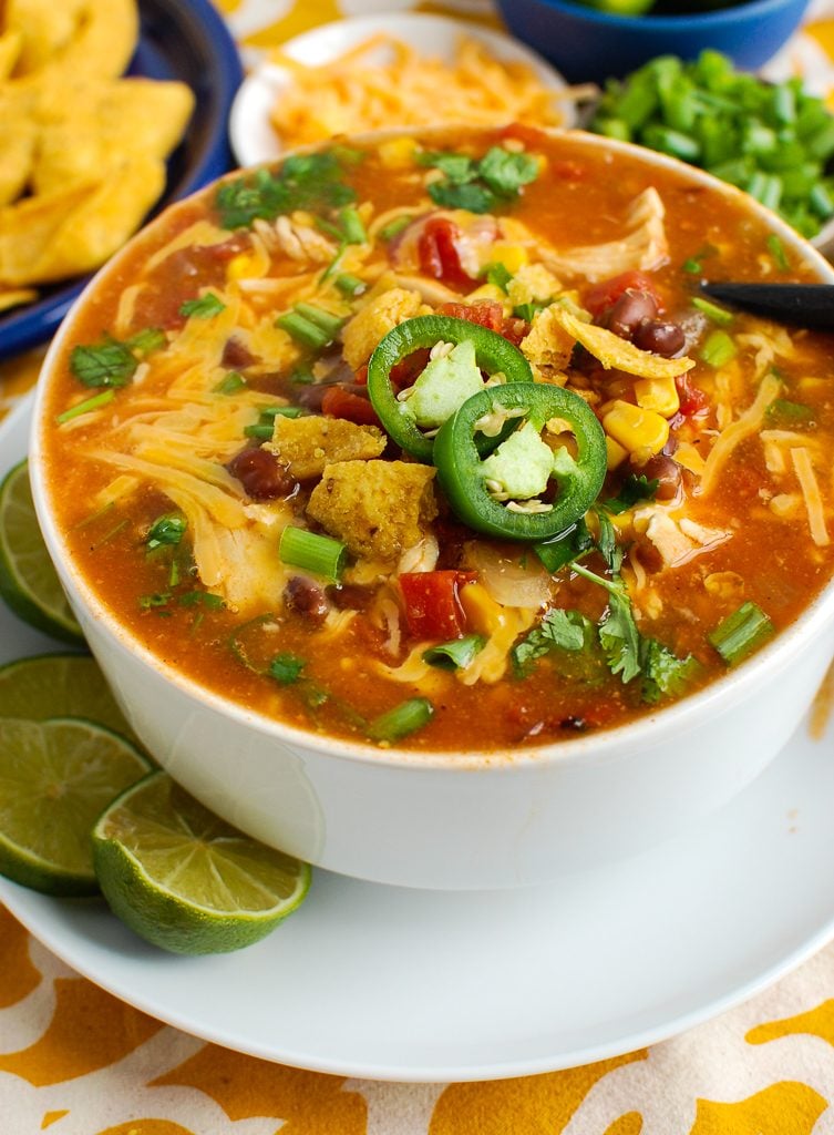 Chicken Enchilada Soup with spoon 