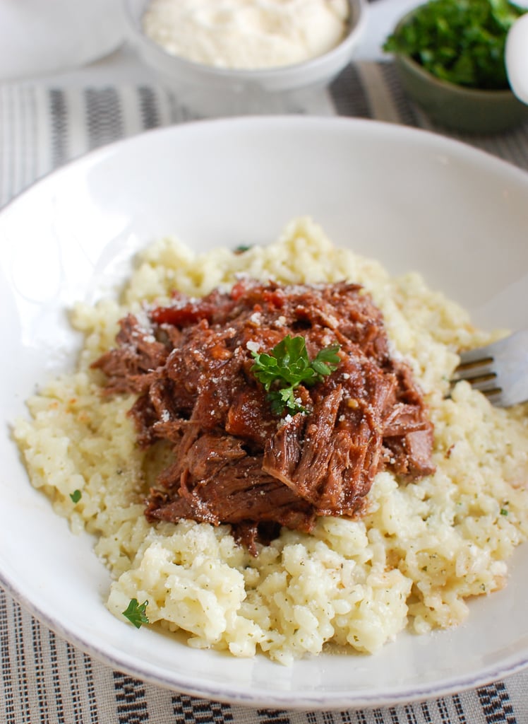 Slow Cooker Italian Short Ribs in white bowl.