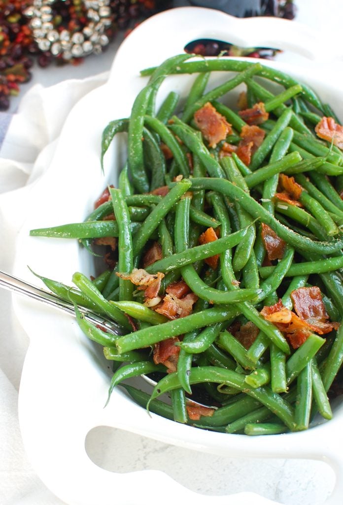 Green Beans with Bacon with spoon 