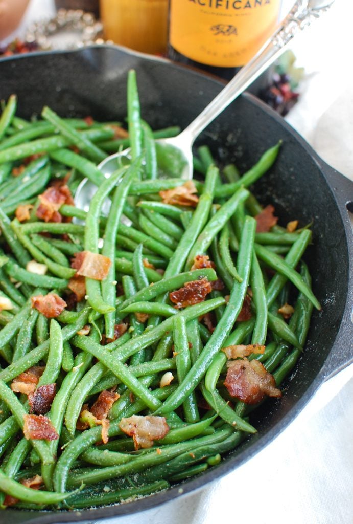 Green Beans with Bacon in skillet 