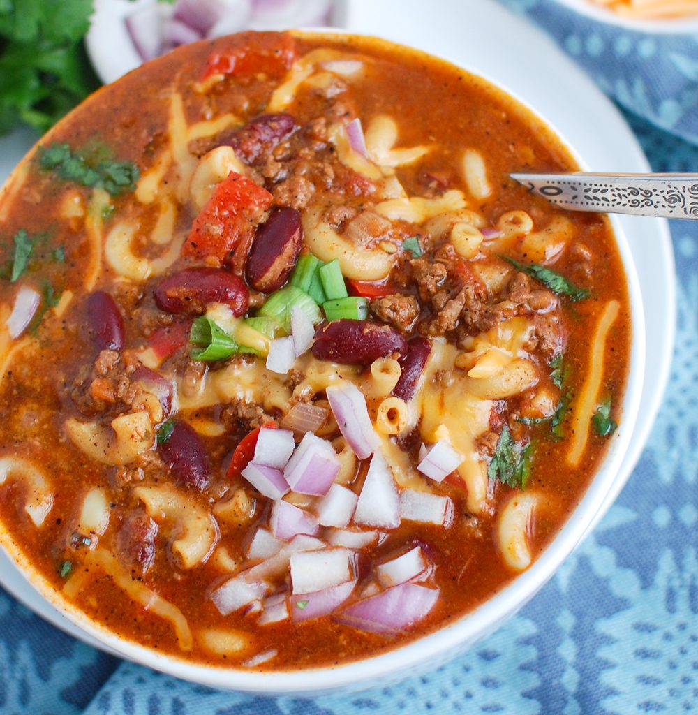 Instant Pot Chili Mac with spoon 