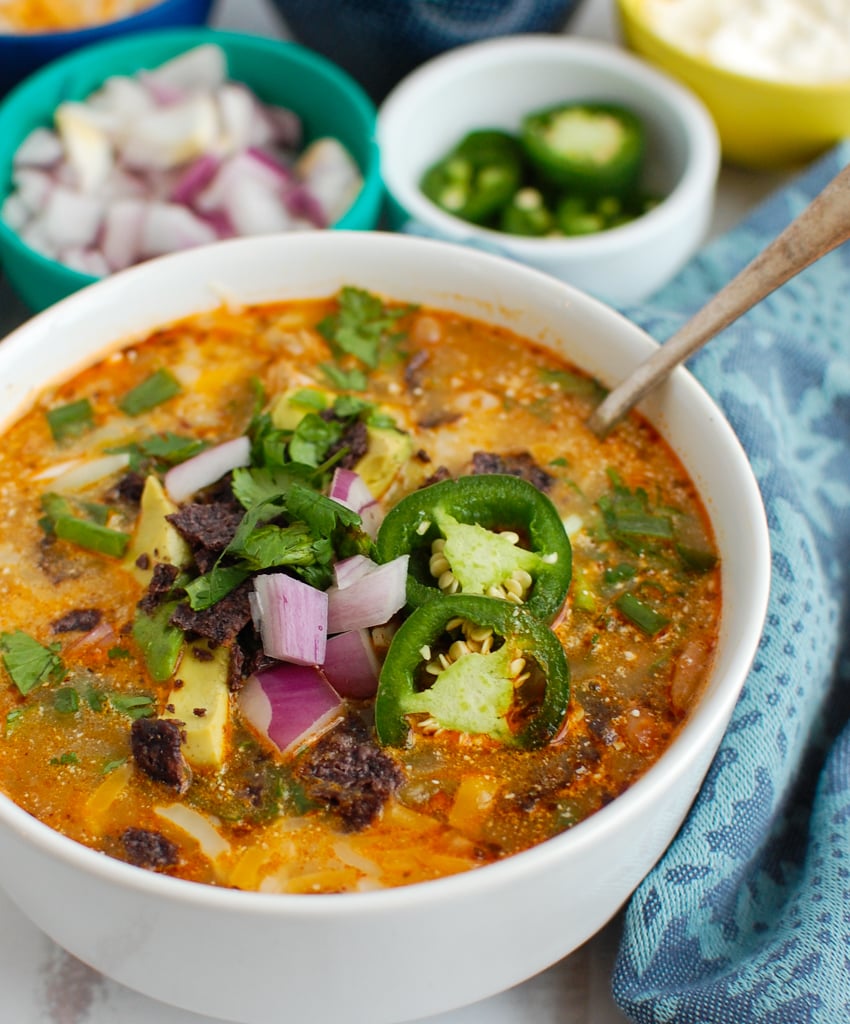 Instant Pot White Chicken Chili in white bowl