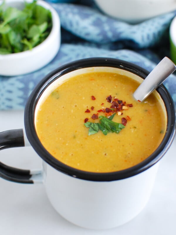 Lebanese Lentil Soup with spoon