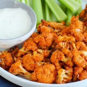 Air Fryer Buffalo Cauliflower on white plate