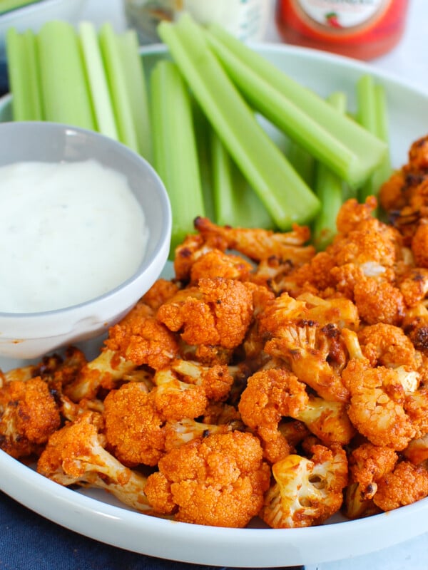 Air Fryer Buffalo Cauliflower on white plate