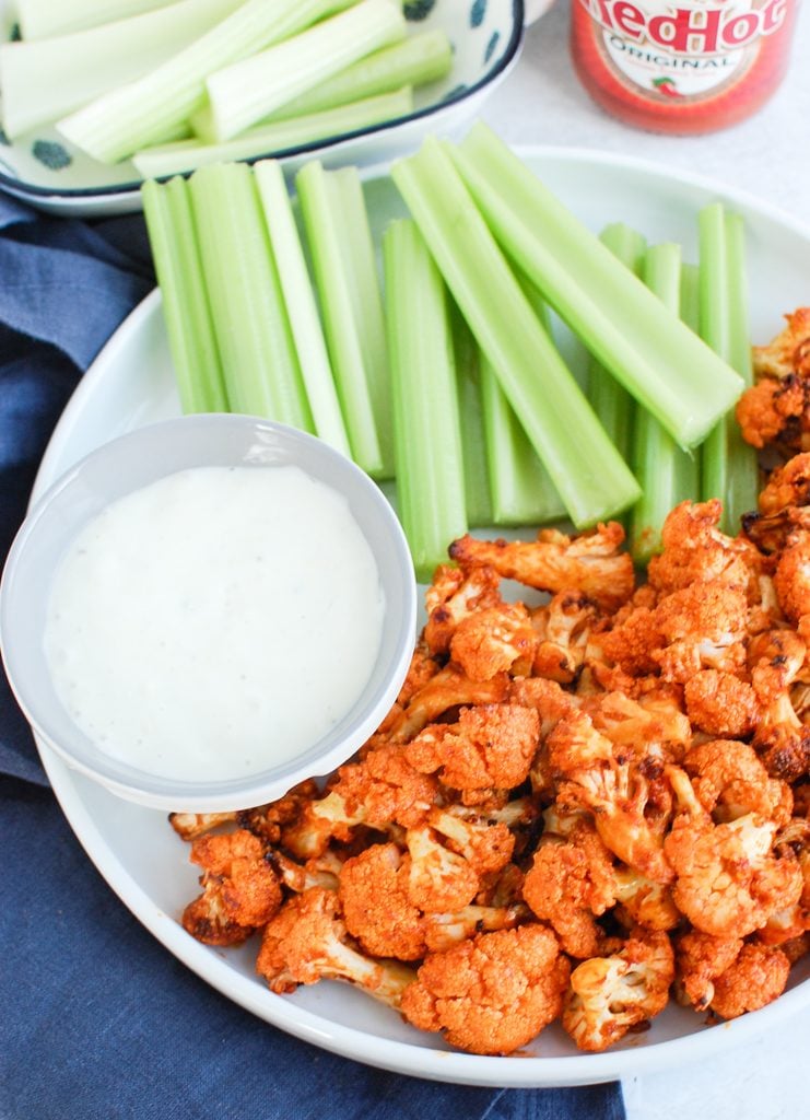 Air Fryer Buffalo Cauliflower with blue cheese dressing