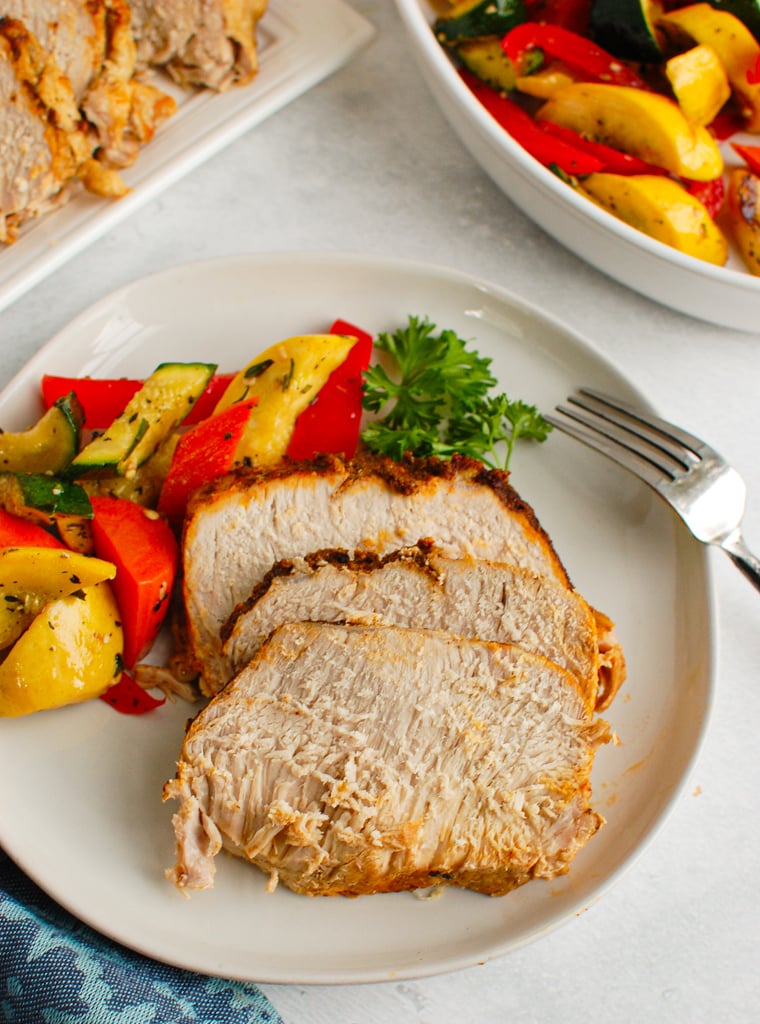 How to Cook Pork Loin in the Slow Cooker on white plate