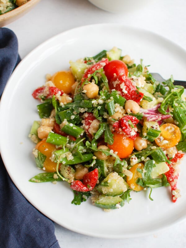 Mediterranean Quinoa Salad on white plate