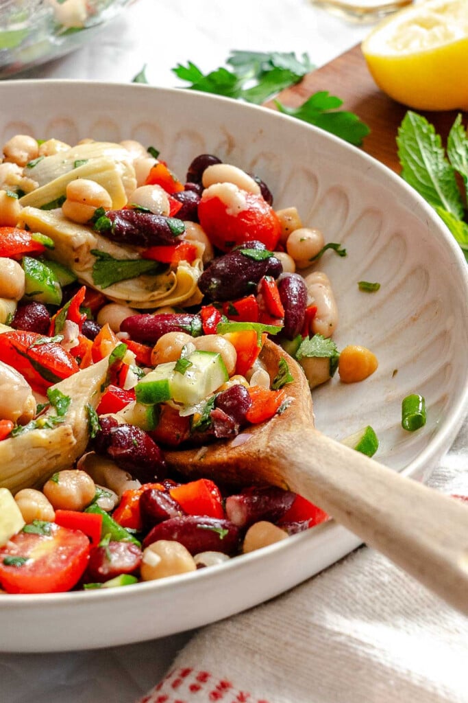 Mediterranean Three Bean Salad in a bowl