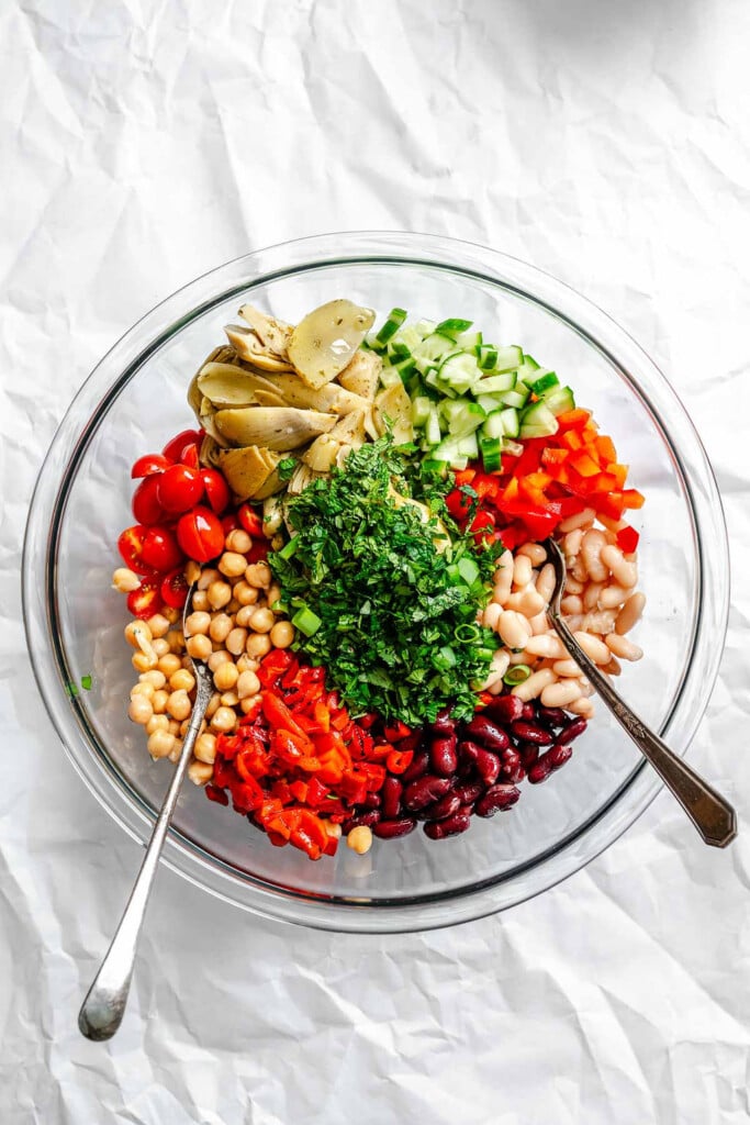 Mediterranean Three Bean Salad in a bowl 