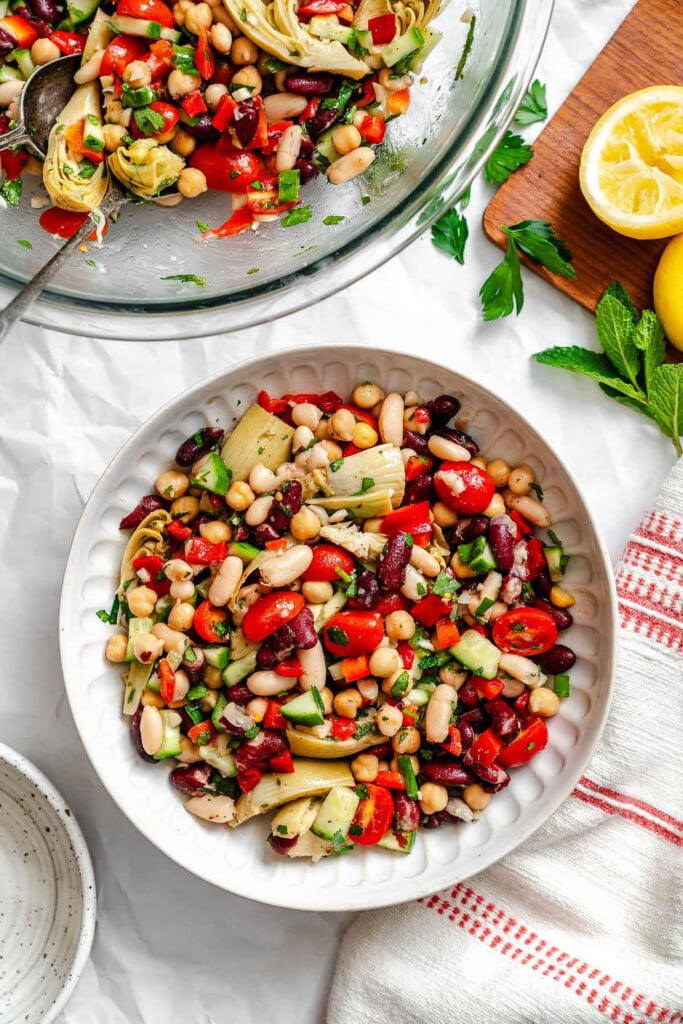 Mediterranean Three Bean Salad in a bowl 