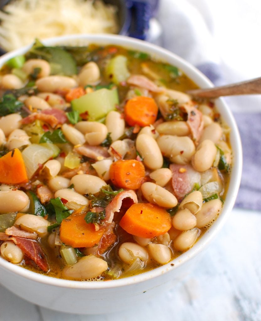 Tuscan Bean Soup in white bowl