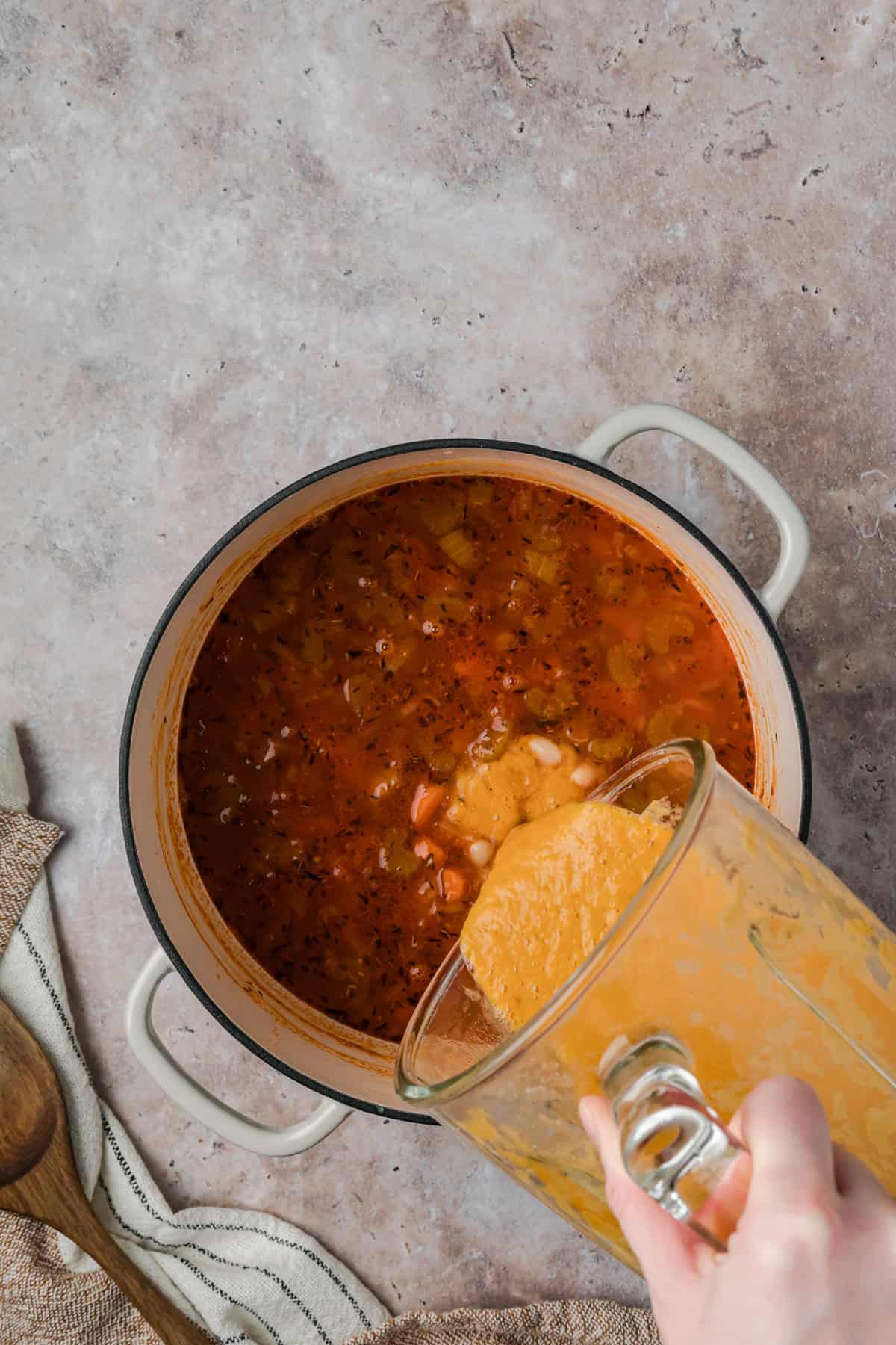 Tuscan Soup with White Beans in a dutch oven