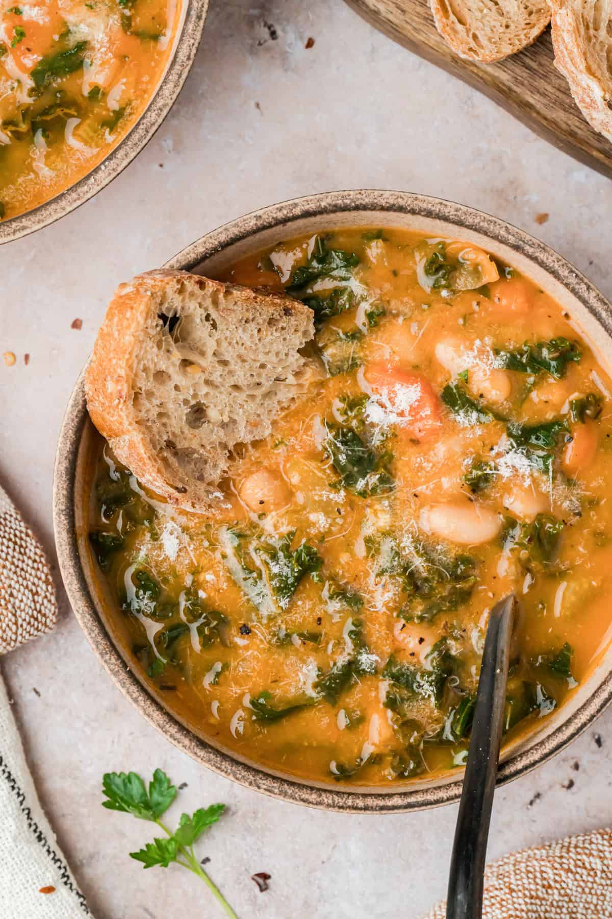 tuscan white bean soup in a bowl