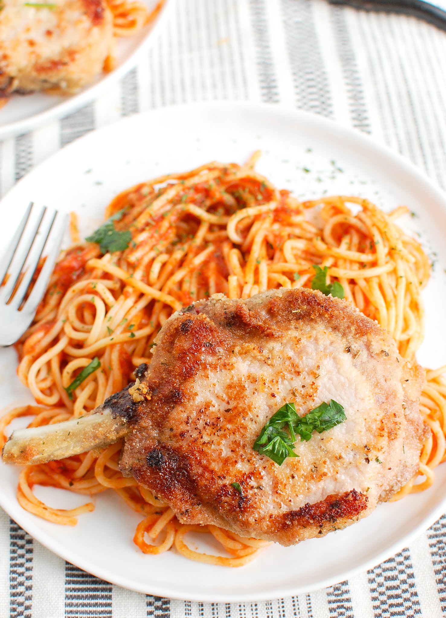 Breaded Baked Pork Chops with pasta