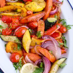 Mediterranean Roasted Vegetables in white platter