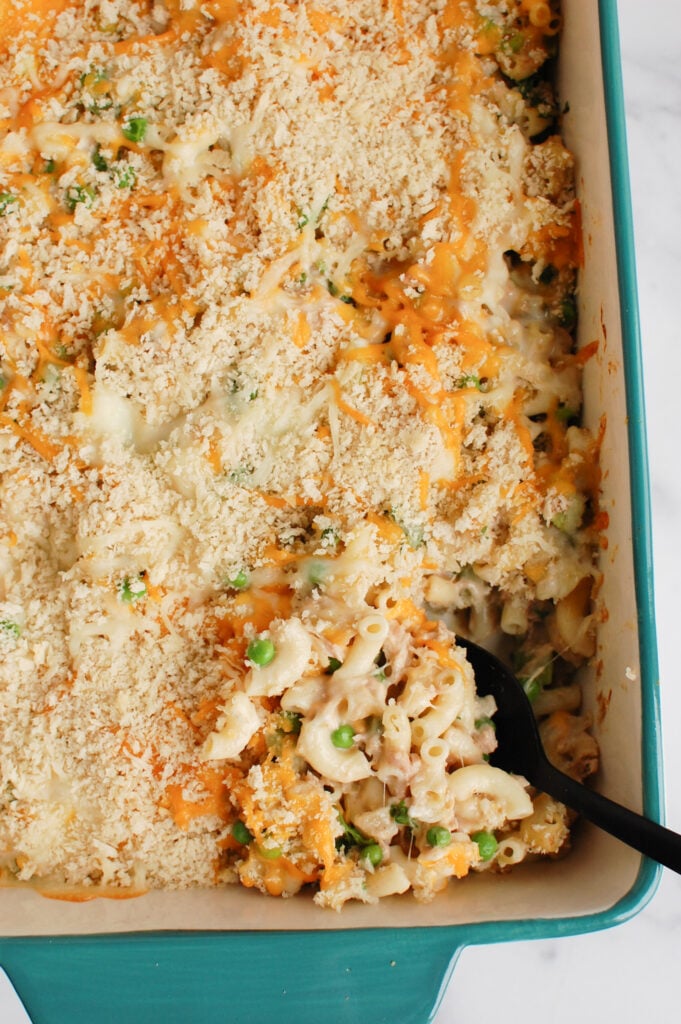 Easy Tuna Noodle Casserole in dish 