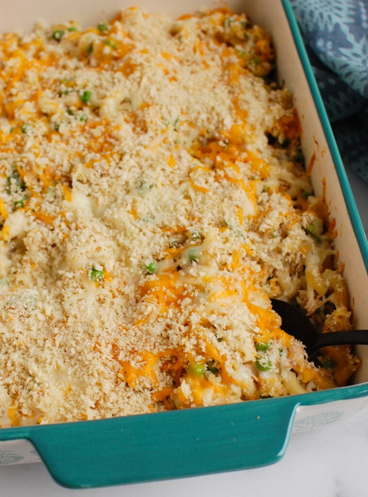 Easy Tuna Noodle Casserole with serving spoon