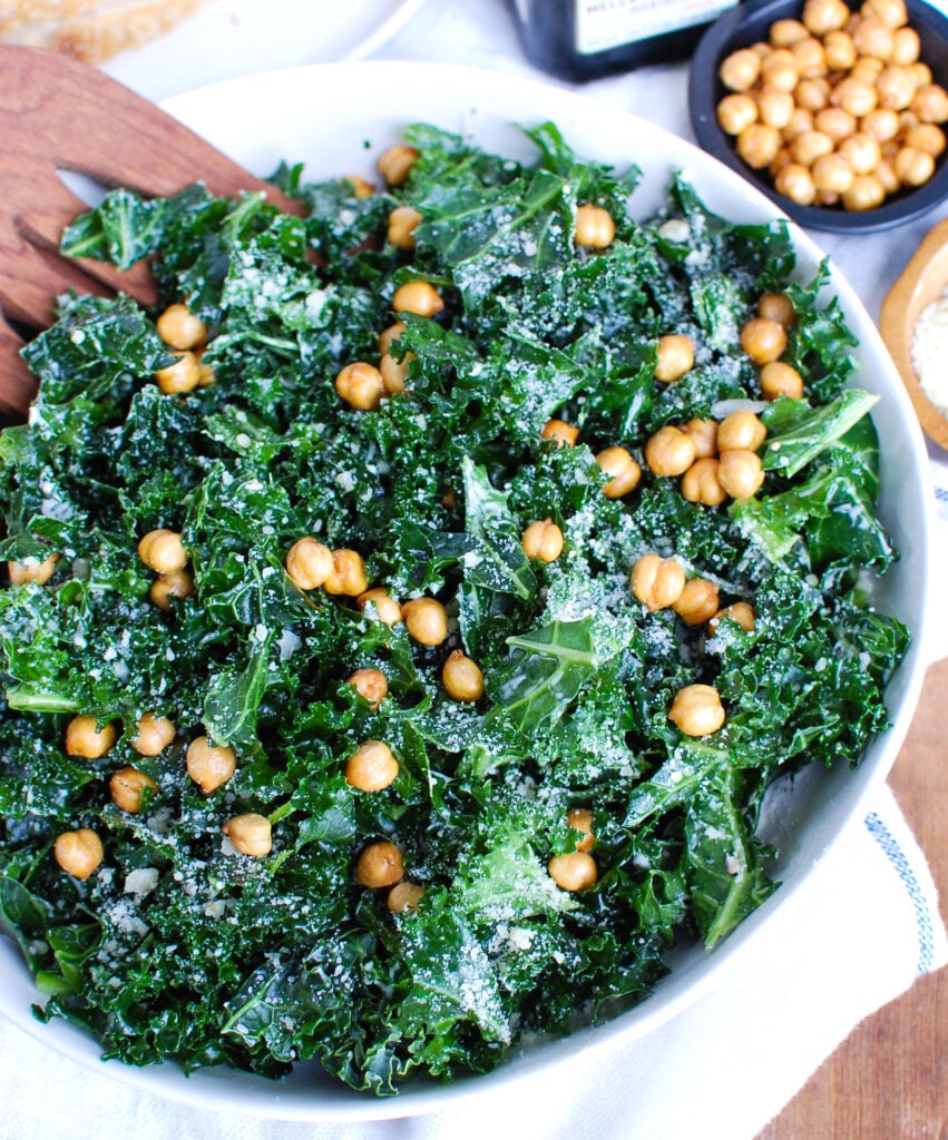 Kale Caesar Salad with chickpeas