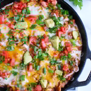 Beef Taco Dip in black skillet
