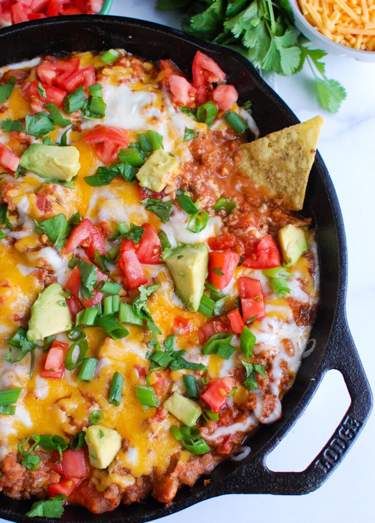 Easy Beef Taco Dip with chips 