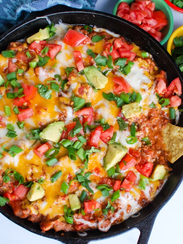 Beef Taco Dip in a skillet