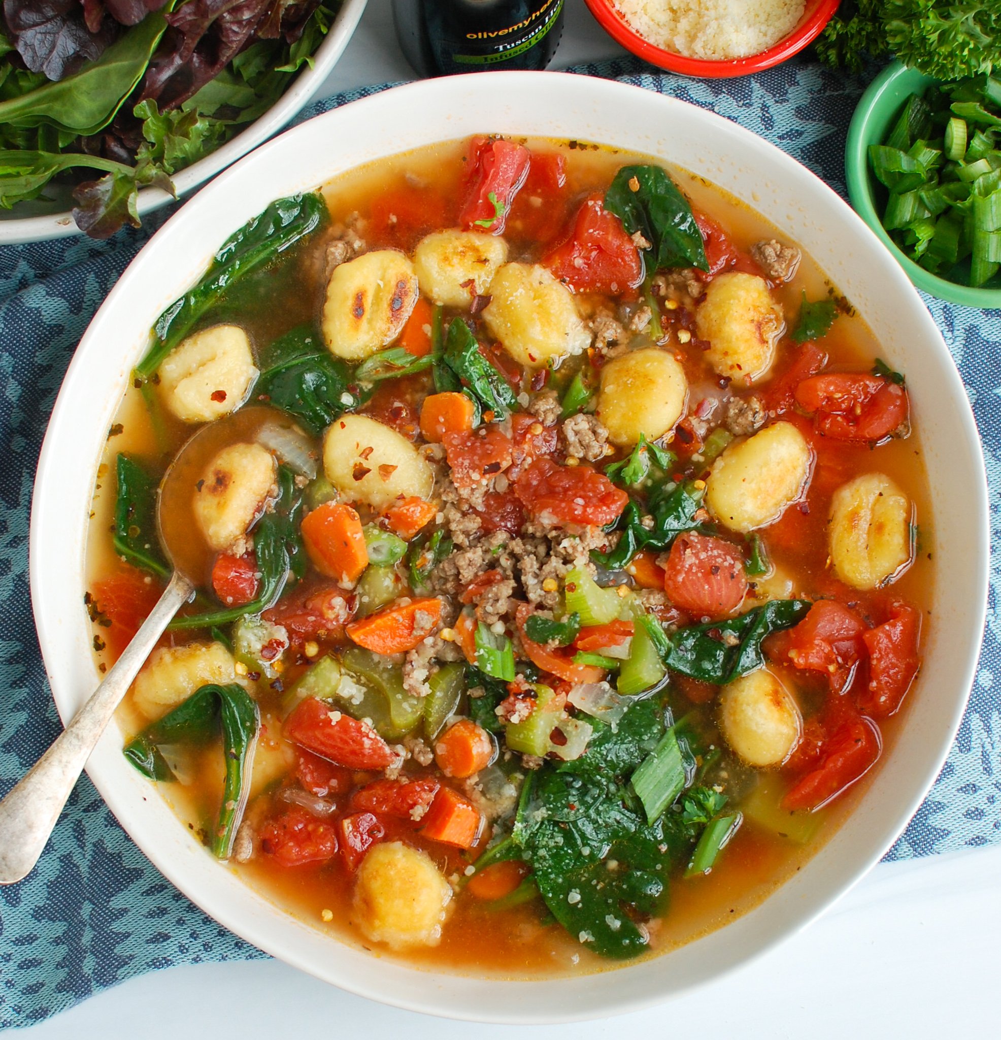 Easy Sausage Gnocchi Soup in bowl. 