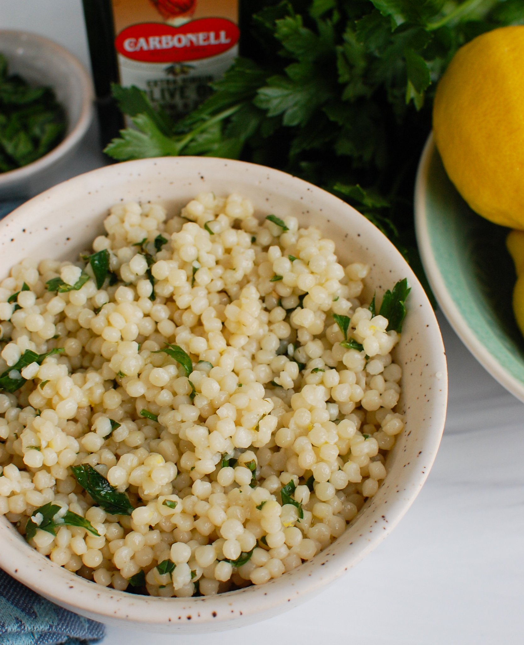 Lemon Pearl Couscous Recipe with herbs. 