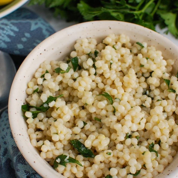 Lemon Herb Couscous in white bowl