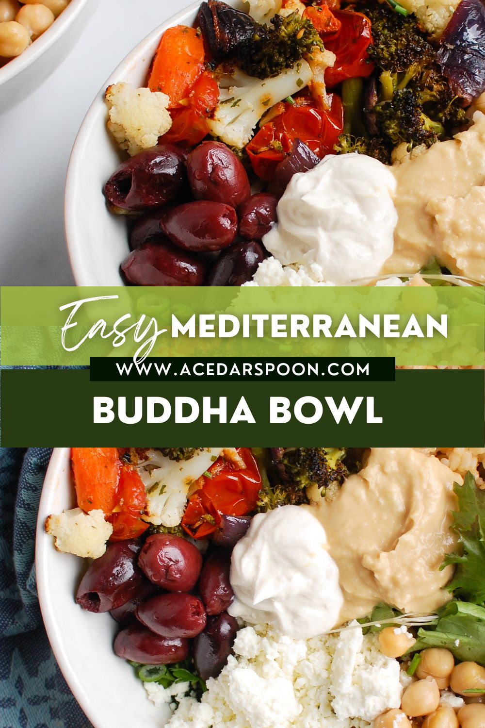 Mediterranean Buddha Bowl with logo.