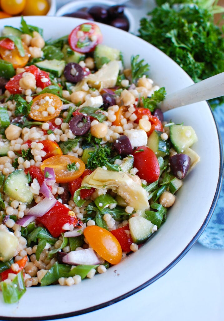 Mediterranean Couscous Salad with spoon