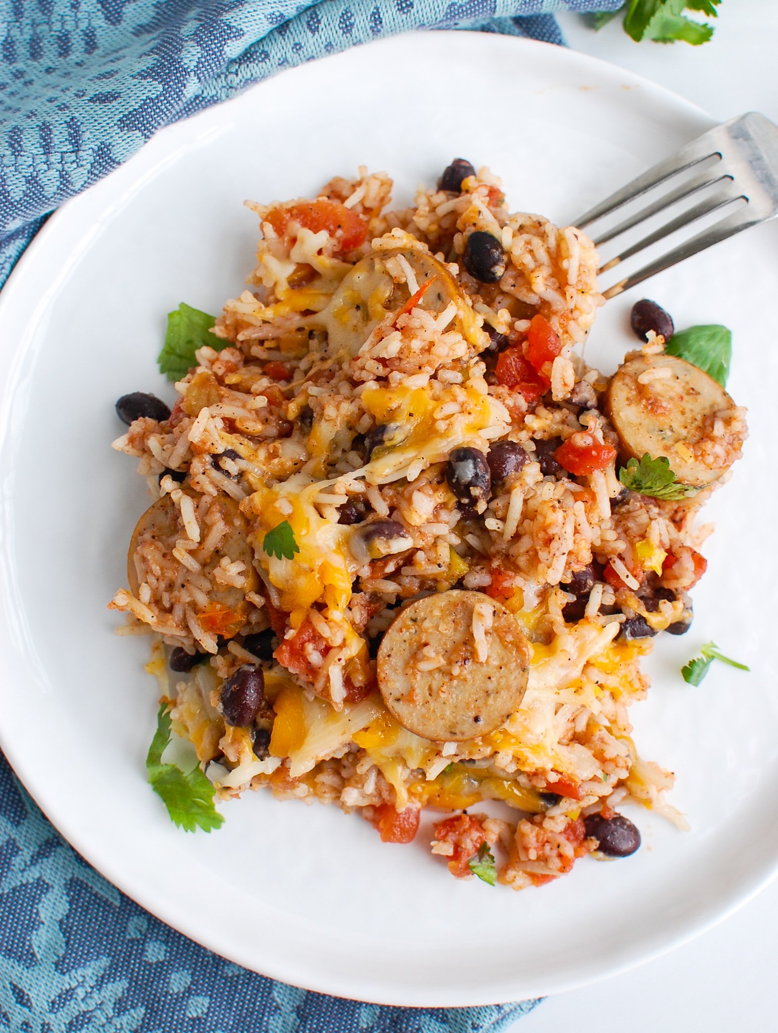Sausage and Bean Casserole on a white plate
