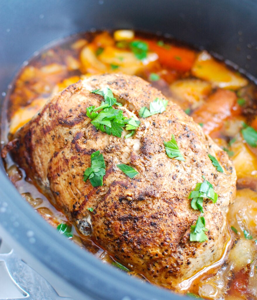 Slow Cooker Pork Roast shredded in a bowl