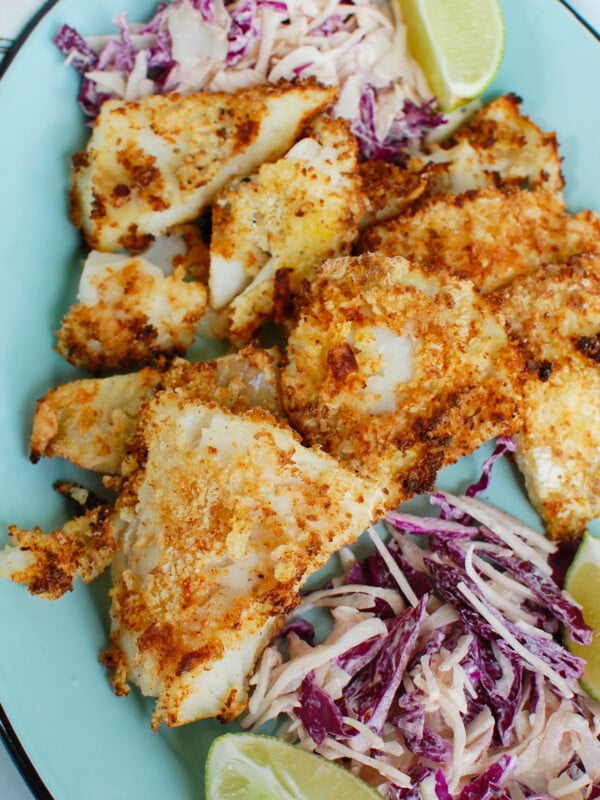 Air Fryer Cod on a blue plate