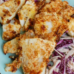 Air Fryer Cod on blue plate