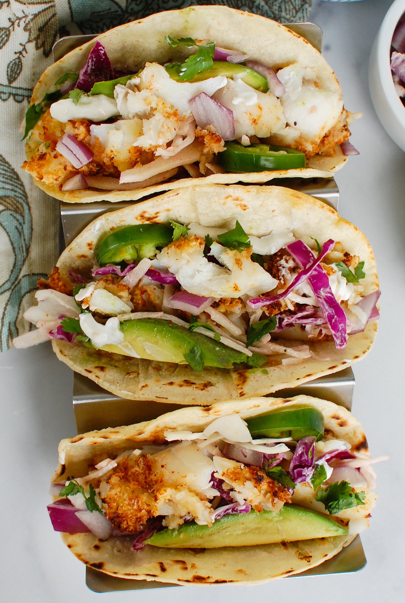 Air Fryer Cod tacos on plate