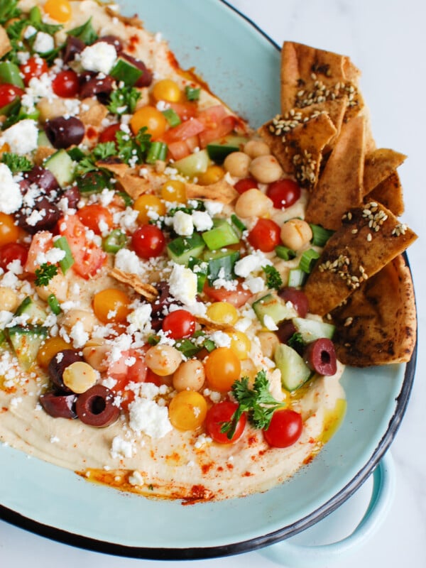 Hummus Platter on teal plate