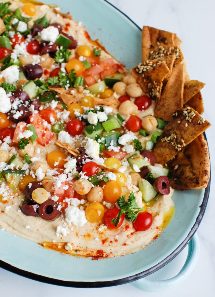 Hummus Platter on teal plate