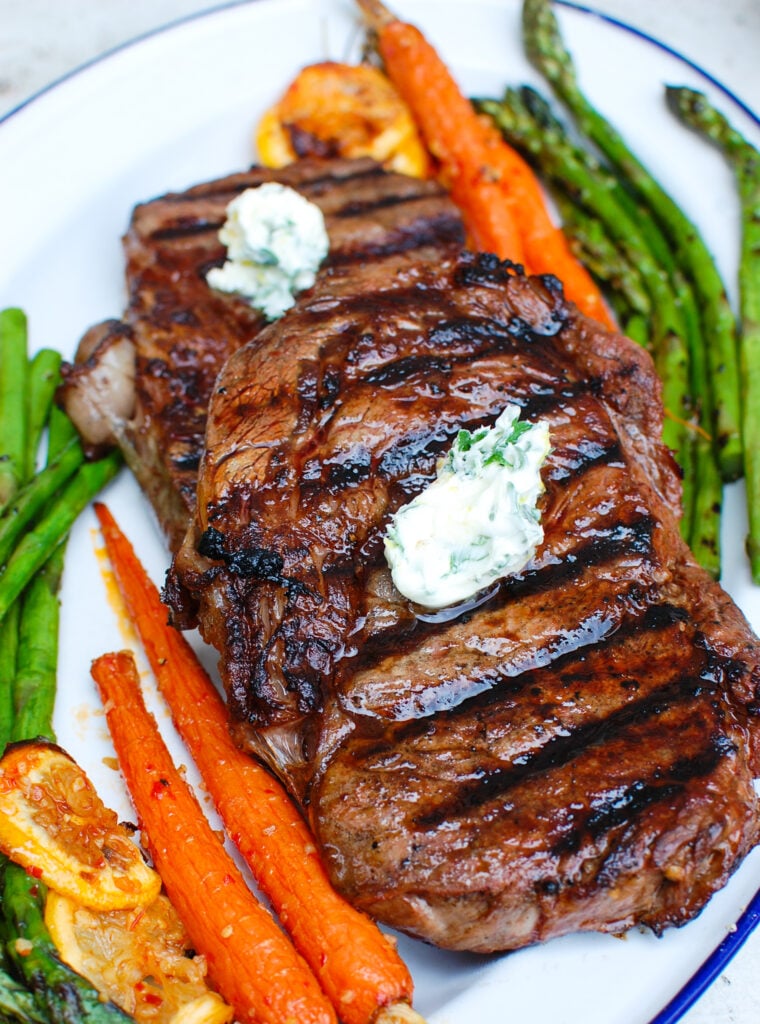 Lemon Garlic Butter Grilled Ribeye with butter 