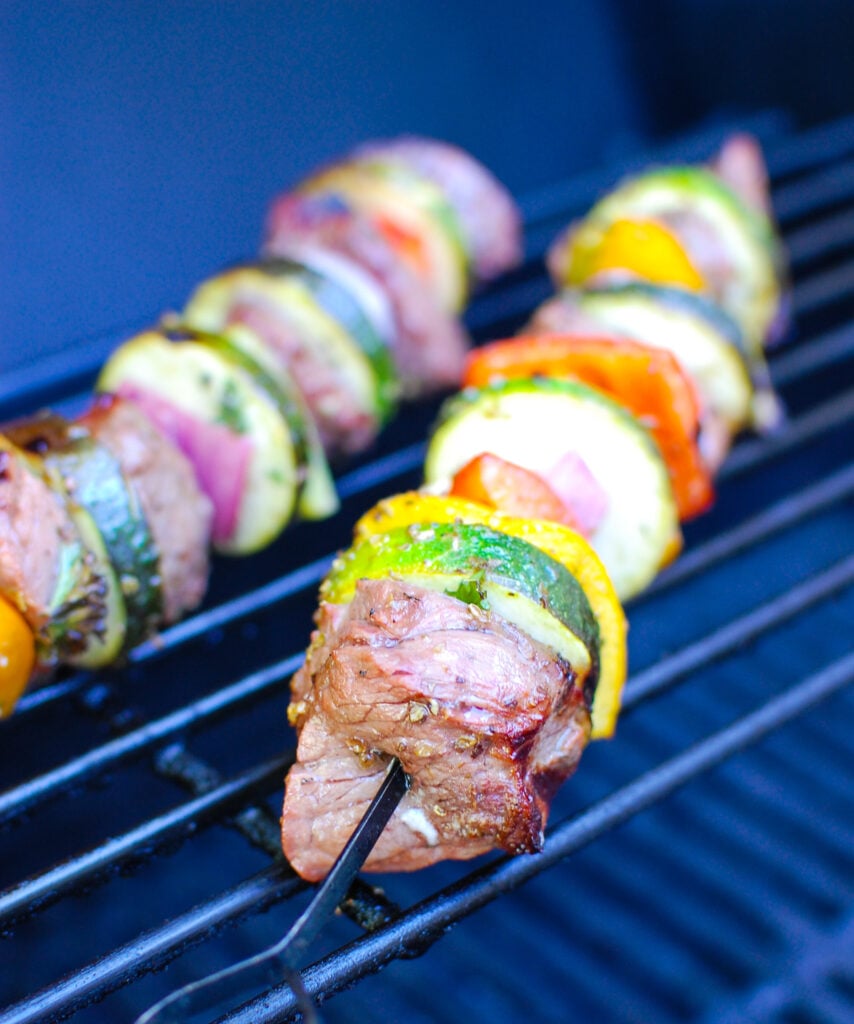 Mediterranean Beef Kabobs on grill 